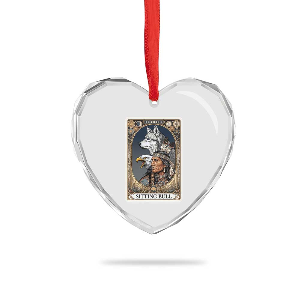 Sitting Bull Native American Chief Heart Crystal Glass Ornament Vintage Tarot Card Illustration