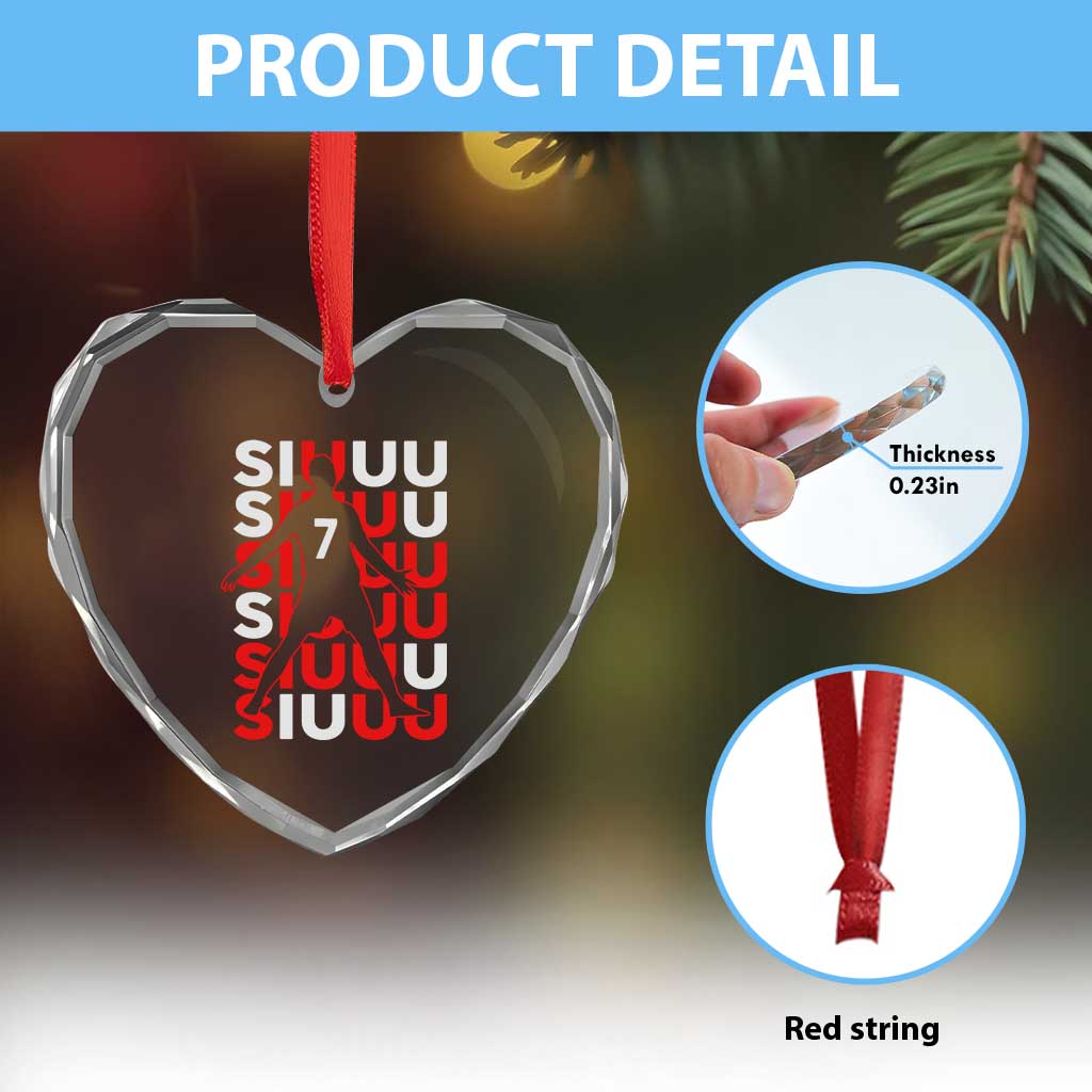 Siuuuu Celebration Number 7 Seven Soccer Fans Heart Crystal Glass Ornament