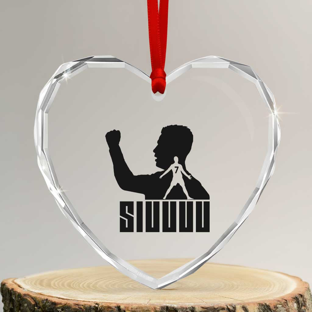 Siuuuu Number Seven Soccer Celebration Heart Crystal Glass Ornament Funny Sport Lovers Gift