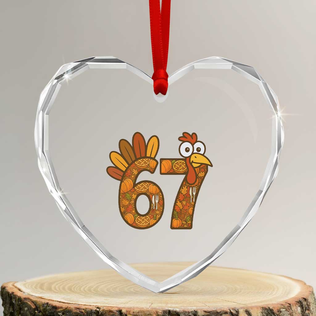 Six And Seven Meme Turkey Heart Crystal Glass Ornament Funny Thanksgiving Gift - Wonder Print Shop