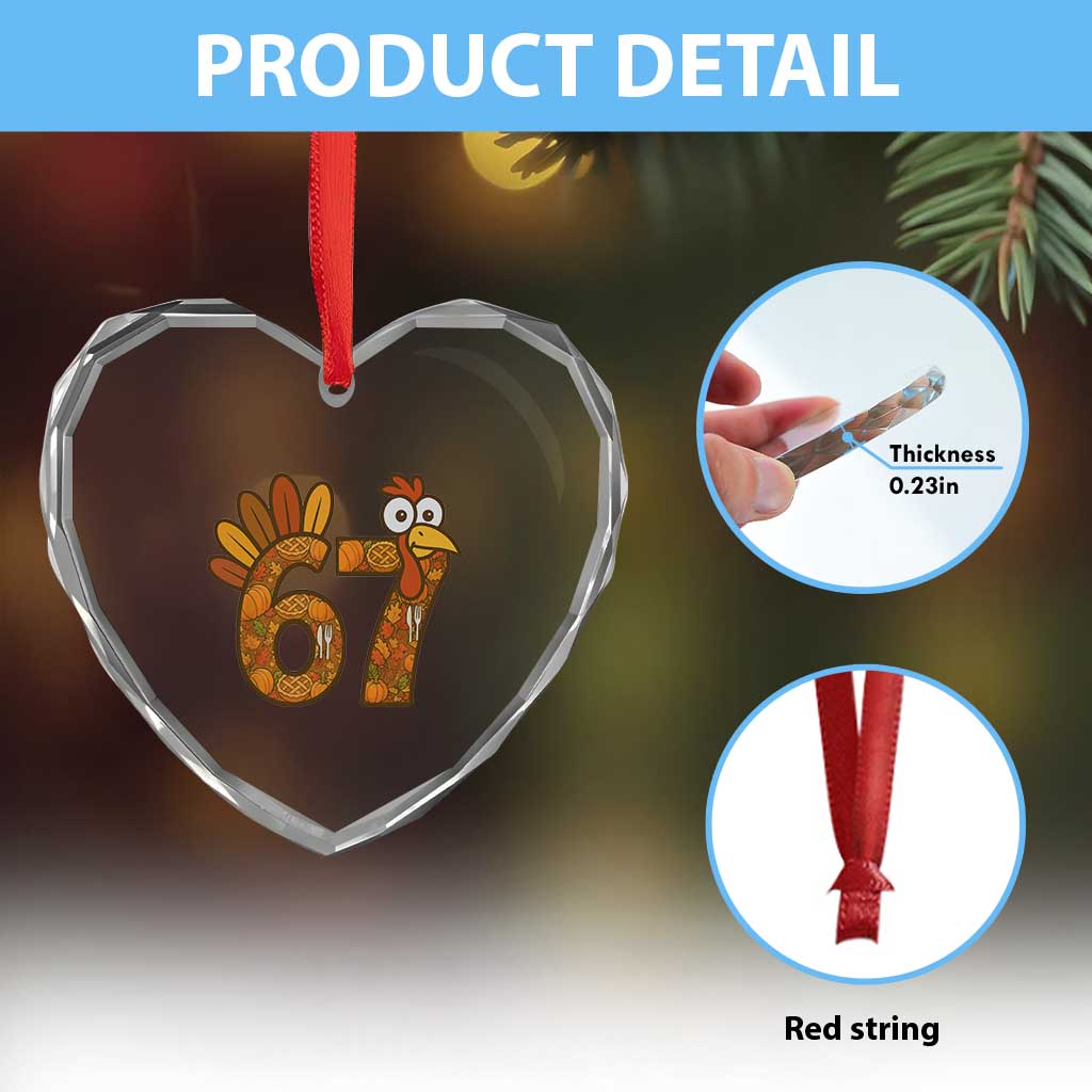 Six And Seven Meme Turkey Heart Crystal Glass Ornament Funny Thanksgiving Gift - Wonder Print Shop