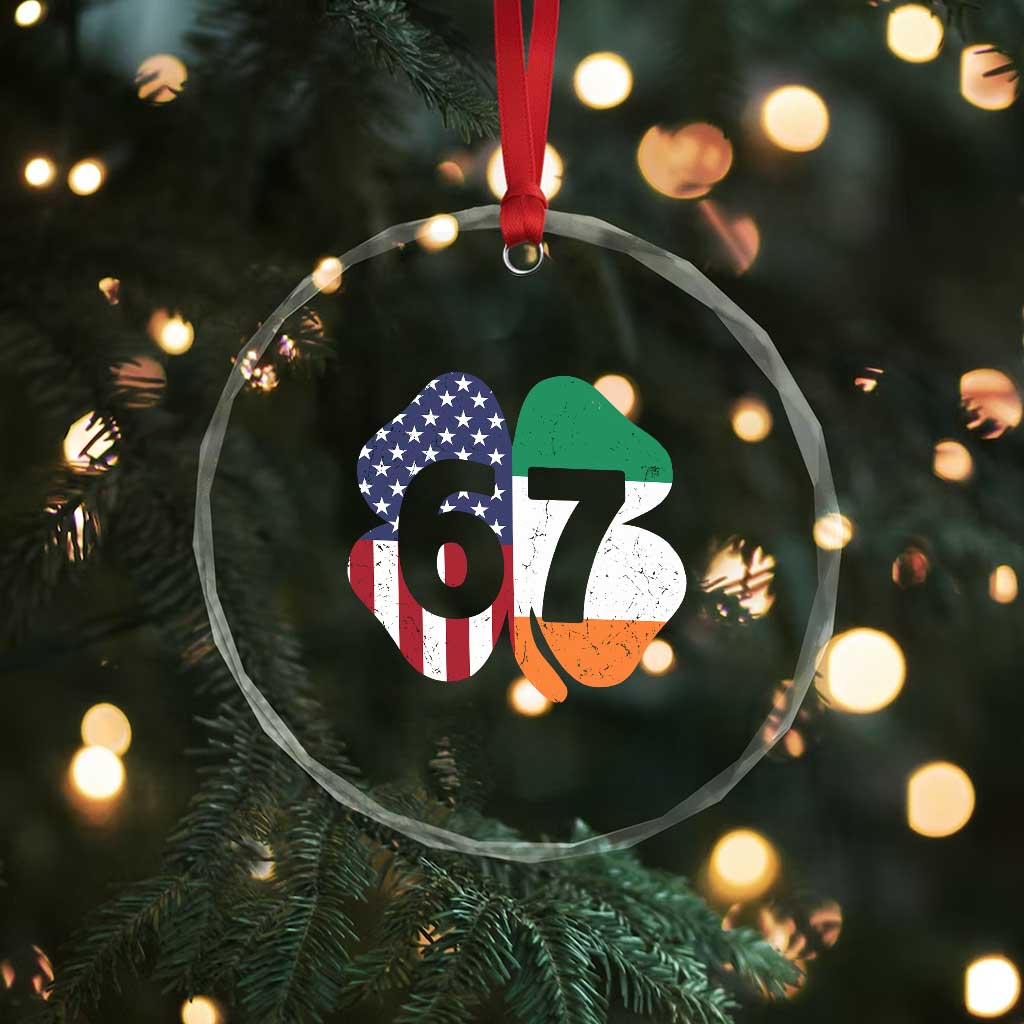 Six Seven 6 7 St Patricks Day Crystal Glass Ornament 67 Meme Irish American Ireland Flag Lucky Shamrocks