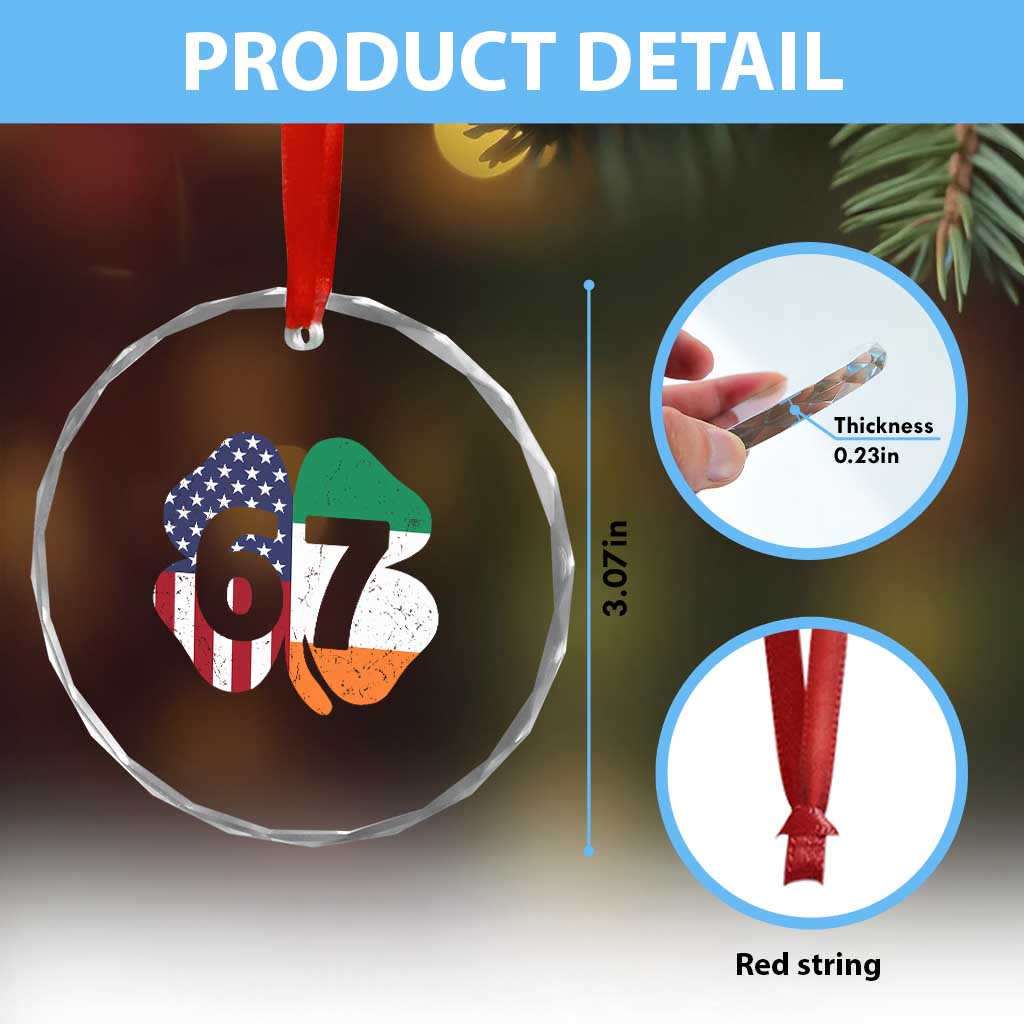 Six Seven 6 7 St Patricks Day Crystal Glass Ornament 67 Meme Irish American Ireland Flag Lucky Shamrocks