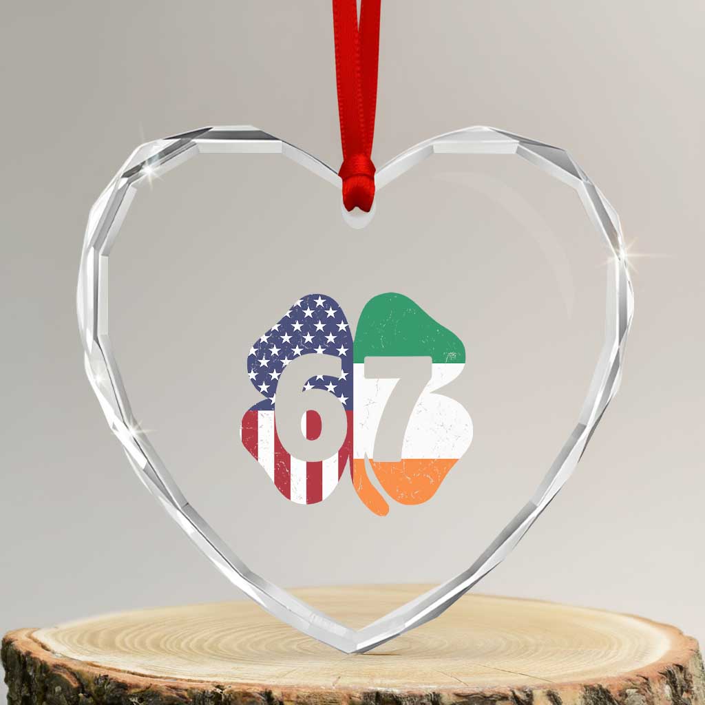 Six Seven 6 7 St Patricks Day Heart Crystal Glass Ornament 67 Meme Irish American Ireland Flag Lucky Shamrocks