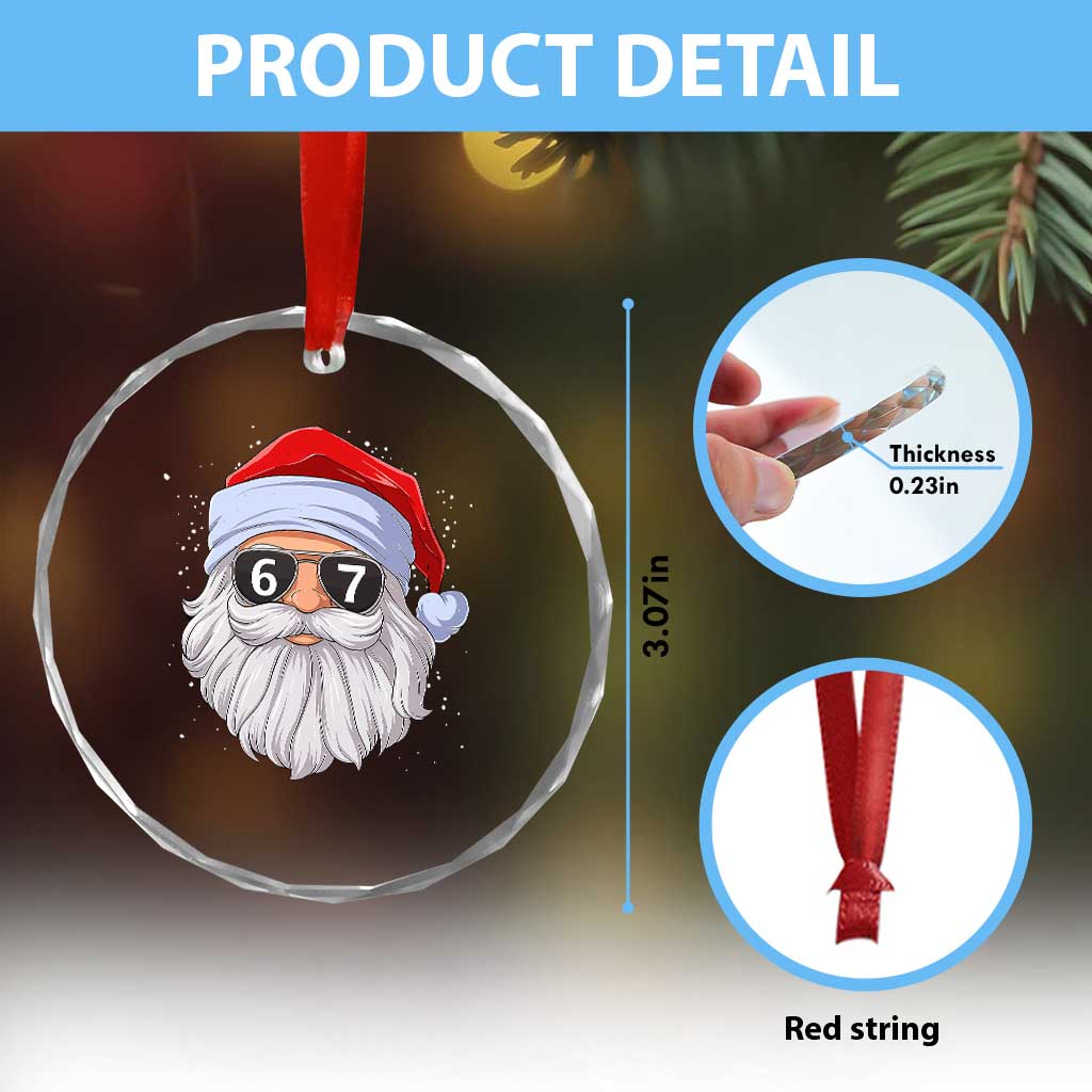 Six Seven 67 Christmas Meme Crystal Glass Ornament Funny Brainrot Santa Claus Gen Alpha Slang - Wonder Print Shop