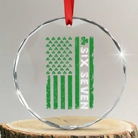 Six Seven 67 St Patricks Day Shamrock Vintage American Flag Crystal Glass Ornament