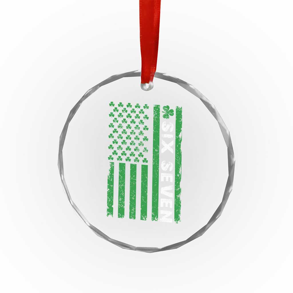 Six Seven 67 St Patricks Day Shamrock Vintage American Flag Crystal Glass Ornament