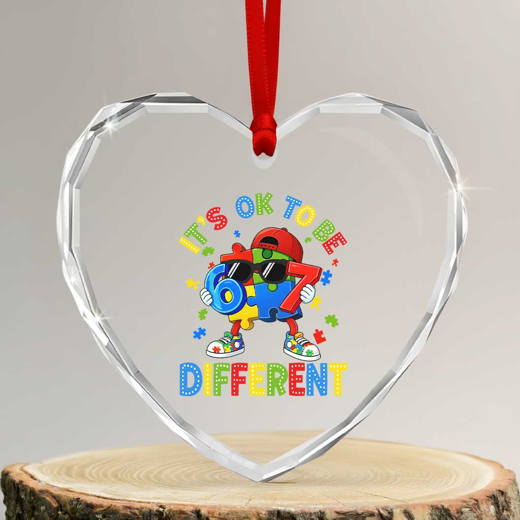 Six Seven Autism Awareness Heart Crystal Glass Ornament It Is Ok To Be Different 67 Meme Puzzle
