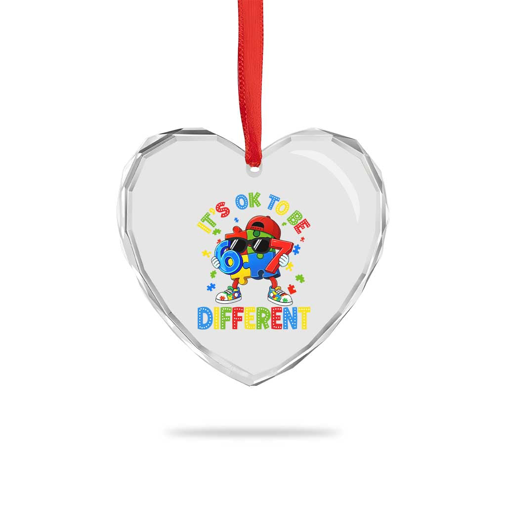 Six Seven Autism Awareness Heart Crystal Glass Ornament It Is Ok To Be Different 67 Meme Puzzle