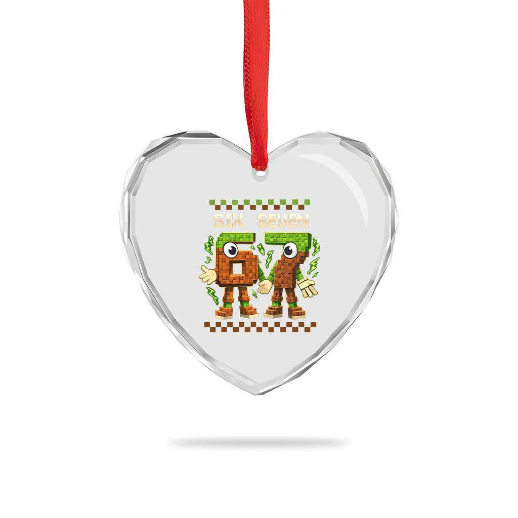 Six Seven Brainrot Italian Funny 67 Heart Crystal Glass Ornament Checkered Kids Gaming Meme