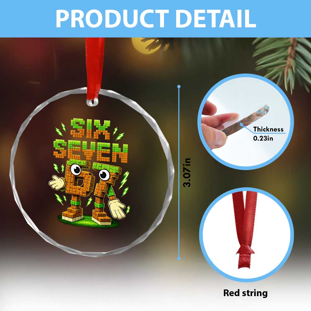 Six Seven Brainrot Italian Funny 67 Kids Gaming Meme Crystal Glass Ornament