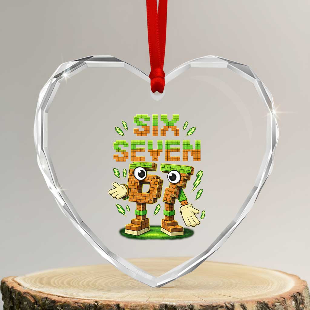 Six Seven Brainrot Italian Funny 67 Kids Gaming Meme Heart Crystal Glass Ornament