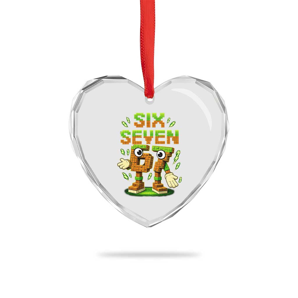 Six Seven Brainrot Italian Funny 67 Kids Gaming Meme Heart Crystal Glass Ornament