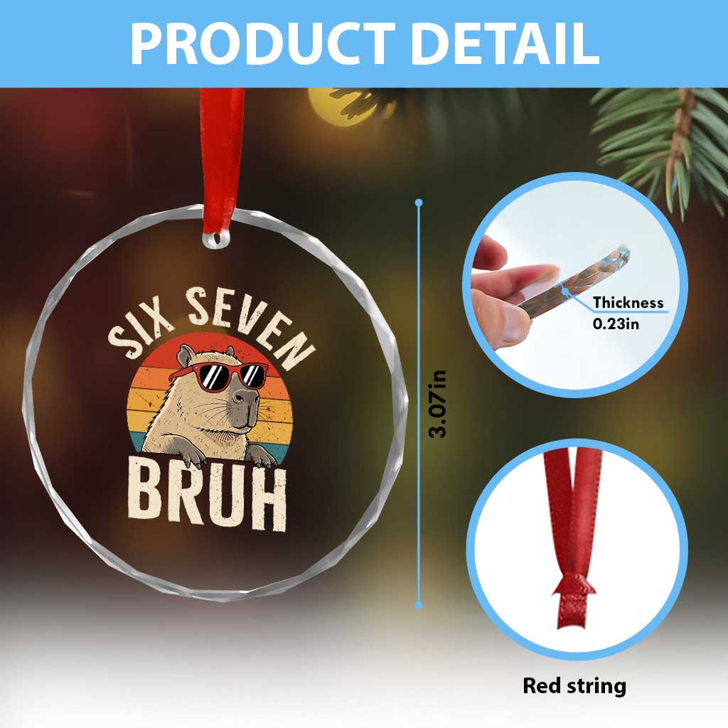 Six Seven Bruh 67 Meme Funny Capybara Crystal Glass Ornament