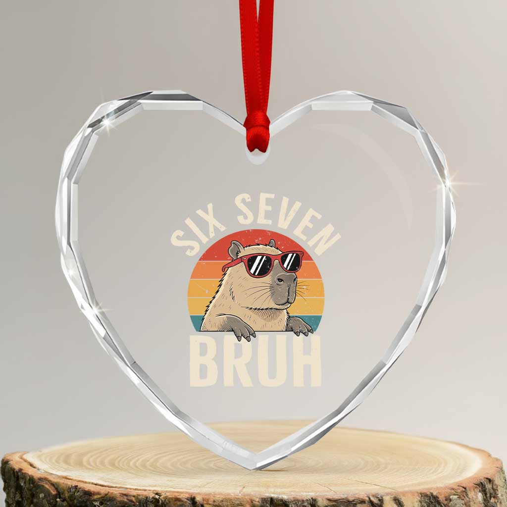 Six Seven Bruh 67 Meme Funny Capybara Heart Crystal Glass Ornament