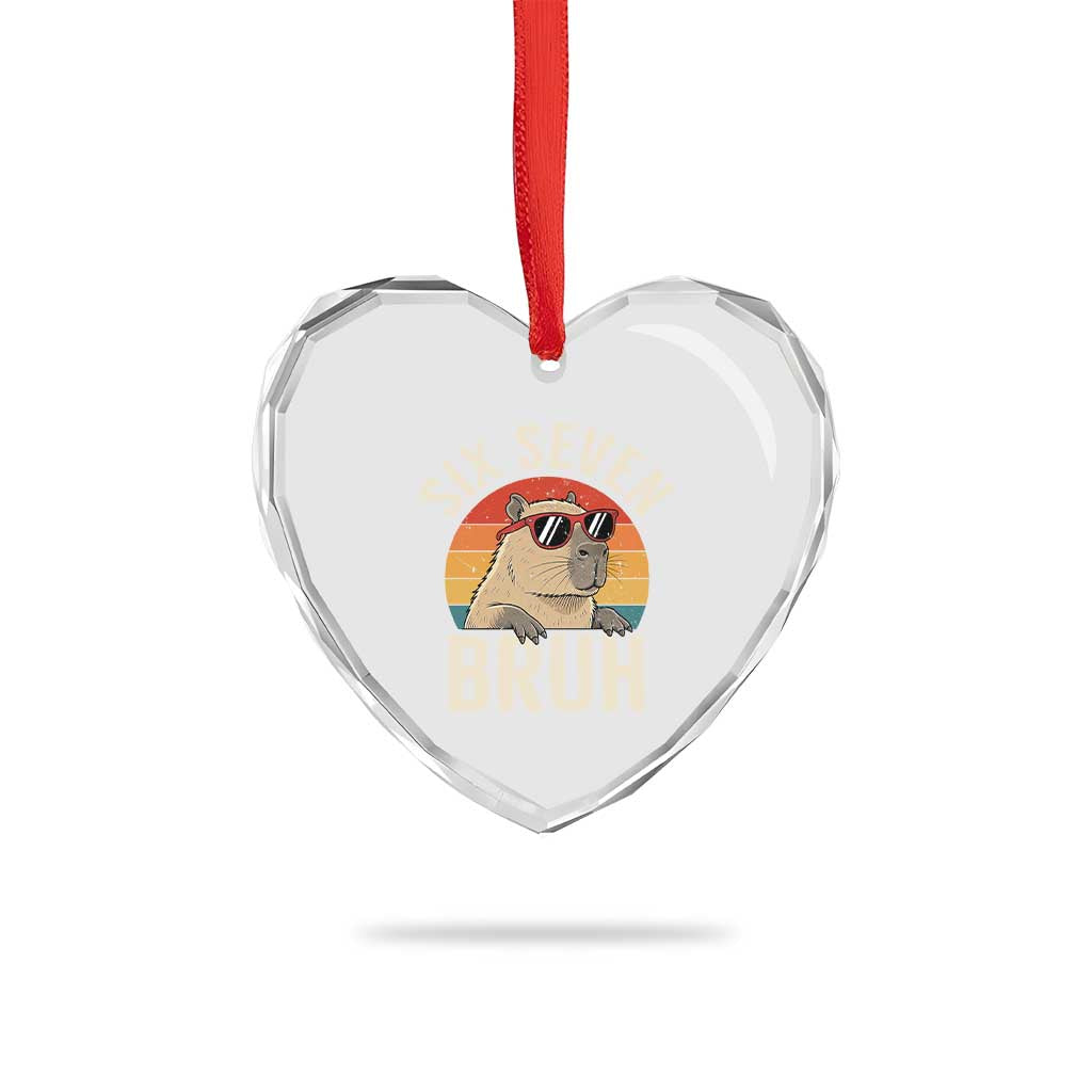 Six Seven Bruh 67 Meme Funny Capybara Heart Crystal Glass Ornament