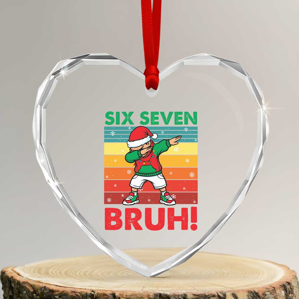 Six Seven Bruh Christmas Dabbing Heart Crystal Glass Ornament Funny 67 Meme Retro Santa Kid Vibes - Wonder Print Shop