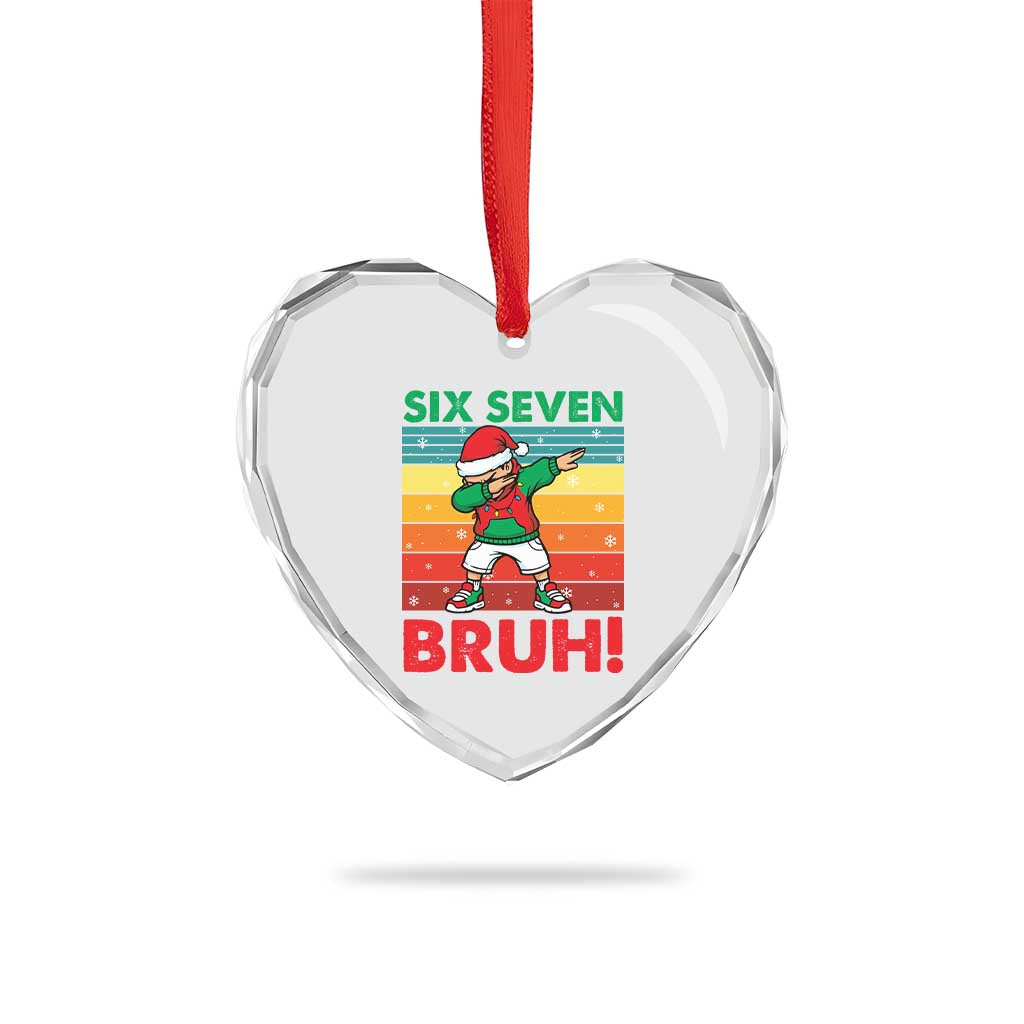 Six Seven Bruh Christmas Dabbing Heart Crystal Glass Ornament Funny 67 Meme Retro Santa Kid Vibes - Wonder Print Shop