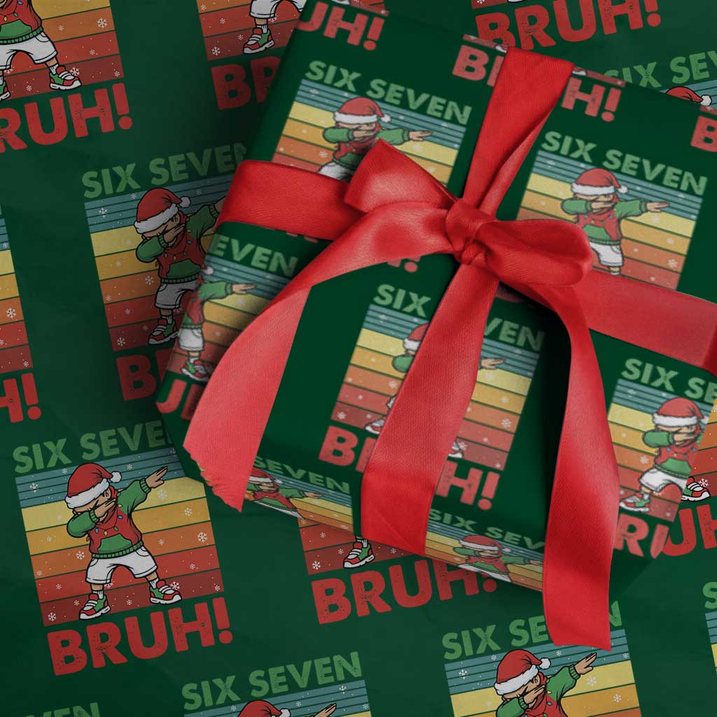 Six Seven Bruh Christmas Dabbing Wrapping Paper Roll Funny 67 Meme Retro Santa Kid Vibes - Wonder Print Shop