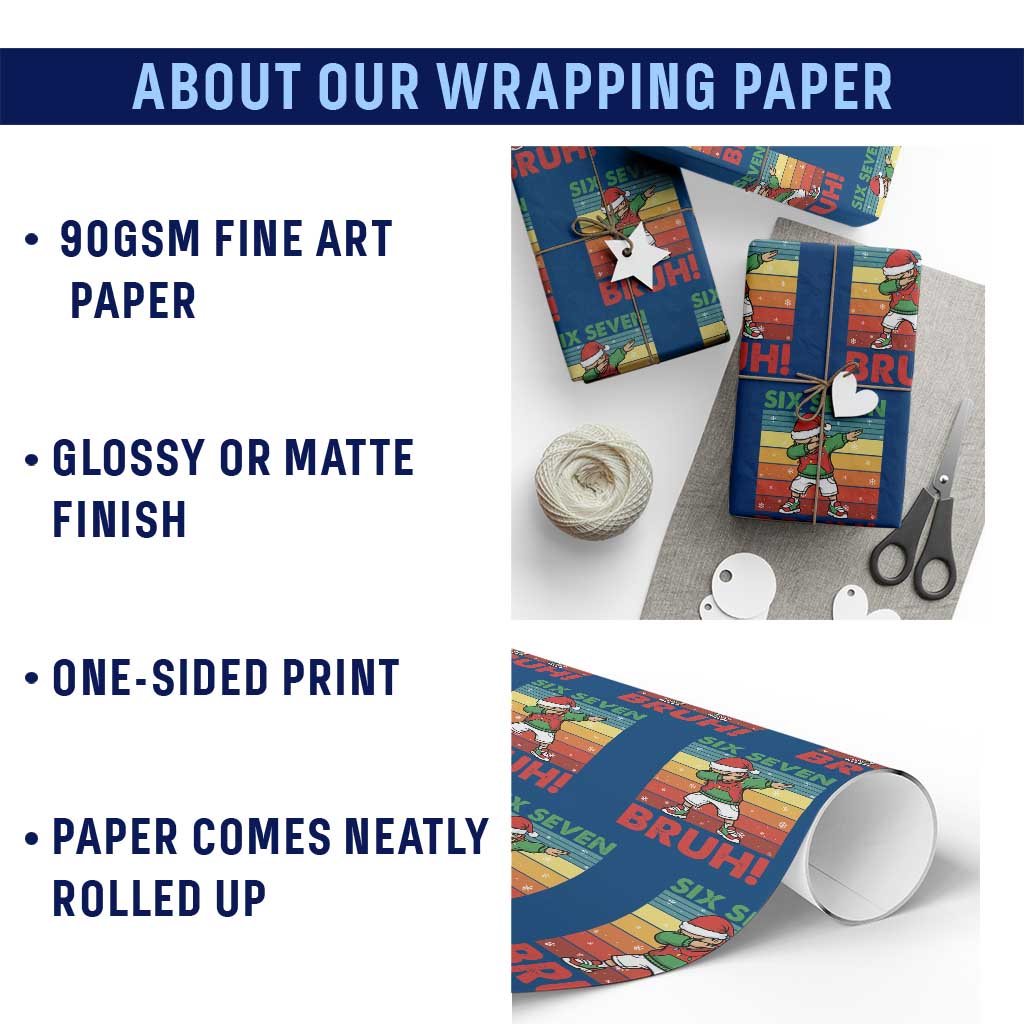 Six Seven Bruh Christmas Dabbing Wrapping Paper Roll Funny 67 Meme Retro Santa Kid Vibes - Wonder Print Shop