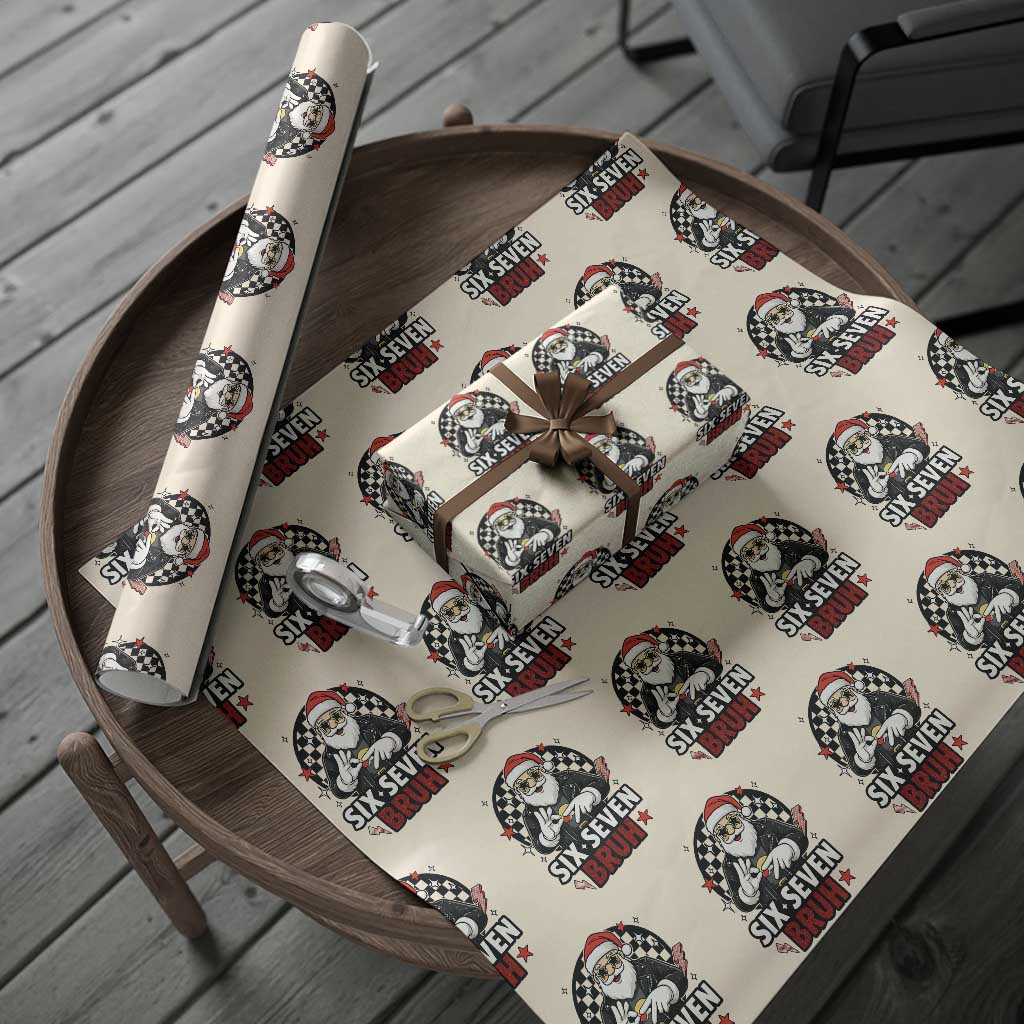 Six Seven Bruh Christmas Meme Wrapping Paper Roll Cool Santa 67 Hand Sign Street Style Vibes - Wonder Print Shop