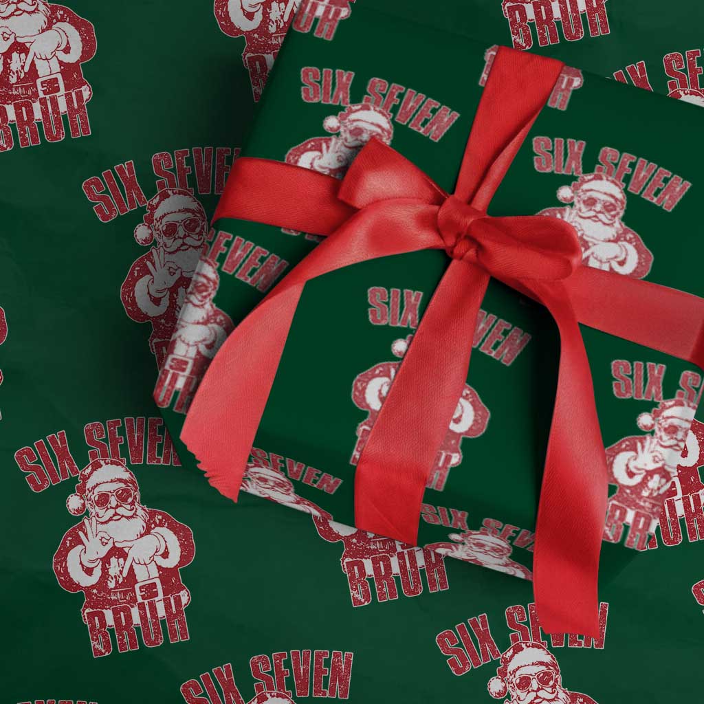 Six Seven Bruh Funny Christmas Wrapping Paper Roll Santa 67 Meme Teens Boys Kids Xmas Pajamas - Wonder Print Shop