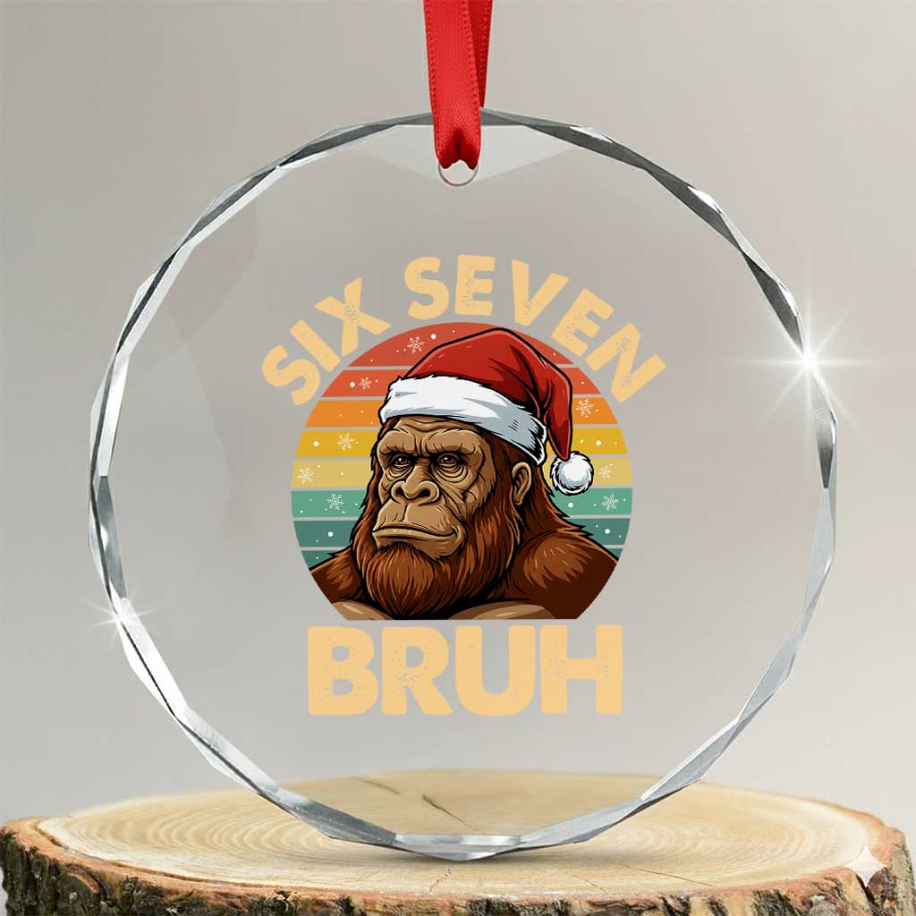 Six Seven Bruh Meme Christmas Bigfoot Crystal Glass Ornament 67 Sasquatch Santa Retro Holiday - Wonder Print Shop