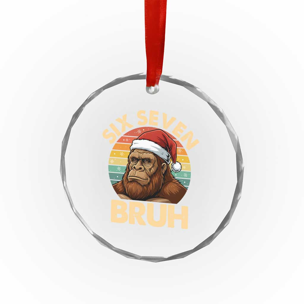 Six Seven Bruh Meme Christmas Bigfoot Crystal Glass Ornament 67 Sasquatch Santa Retro Holiday - Wonder Print Shop
