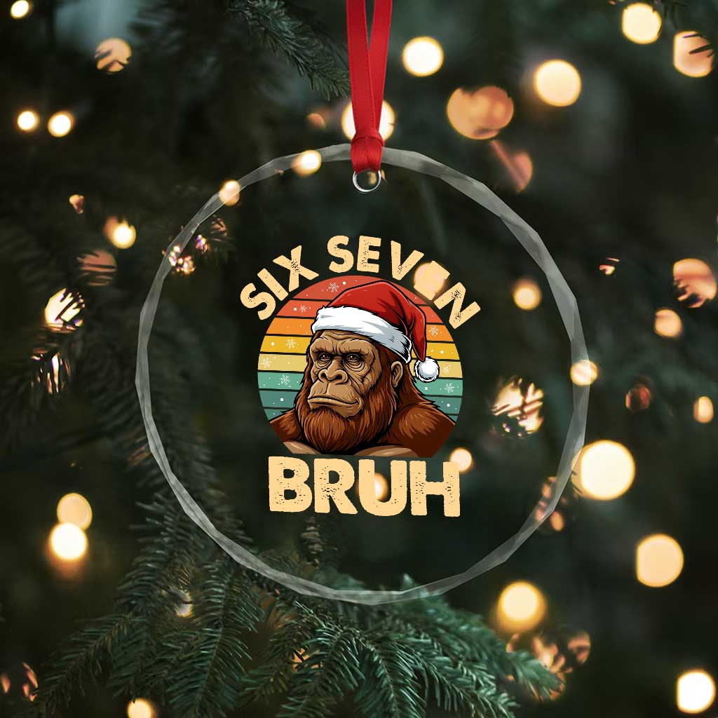 Six Seven Bruh Meme Christmas Bigfoot Crystal Glass Ornament 67 Sasquatch Santa Retro Holiday - Wonder Print Shop