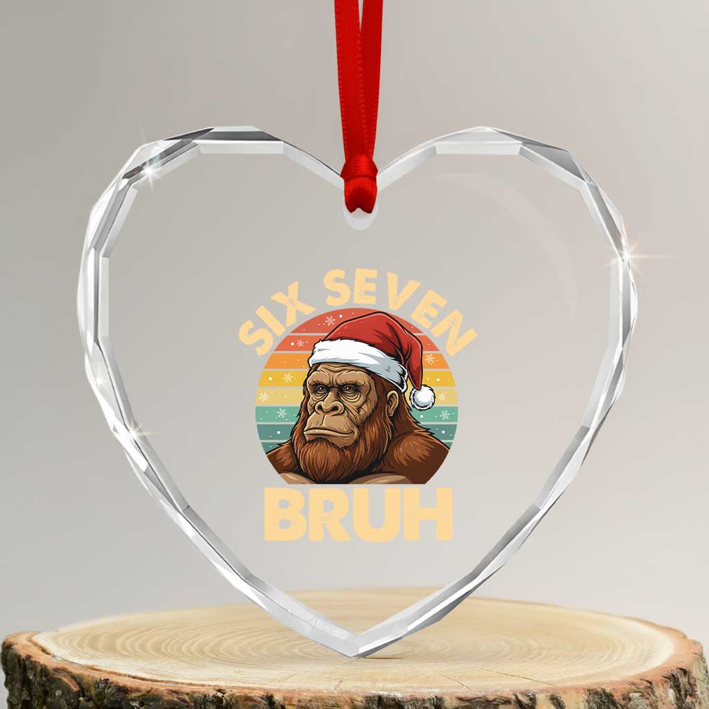 Six Seven Bruh Meme Christmas Bigfoot Heart Crystal Glass Ornament 67 Sasquatch Santa Retro Holiday - Wonder Print Shop