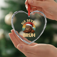 Six Seven Bruh Meme Christmas Bigfoot Heart Crystal Glass Ornament 67 Sasquatch Santa Retro Holiday - Wonder Print Shop