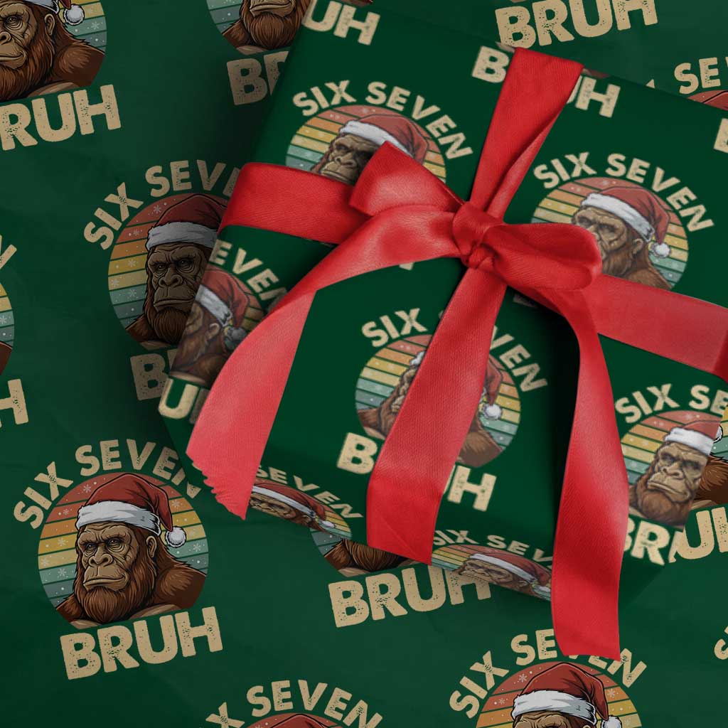 Six Seven Bruh Meme Christmas Bigfoot Wrapping Paper Roll 67 Sasquatch Santa Retro Holiday - Wonder Print Shop