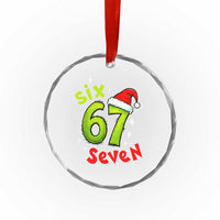 Six Seven Christmas Meme Crystal Glass Ornament Funny Green Grinchy 6 7 with Santa Hat - Wonder Print Shop