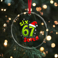 Six Seven Christmas Meme Crystal Glass Ornament Funny Green Grinchy 6 7 with Santa Hat - Wonder Print Shop