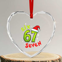 Six Seven Christmas Meme Heart Crystal Glass Ornament Funny Green Grinchy 6 7 with Santa Hat - Wonder Print Shop