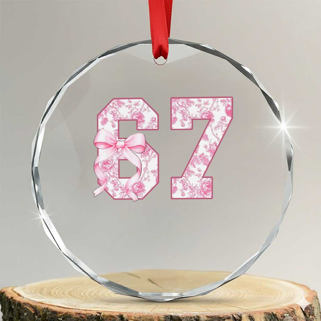 Six Seven Coquette Girl Crystal Glass Ornament Funny 67 Meme Gen Alpha Slang Pink Floral Bow Aesthetic - Wonder Print Shop