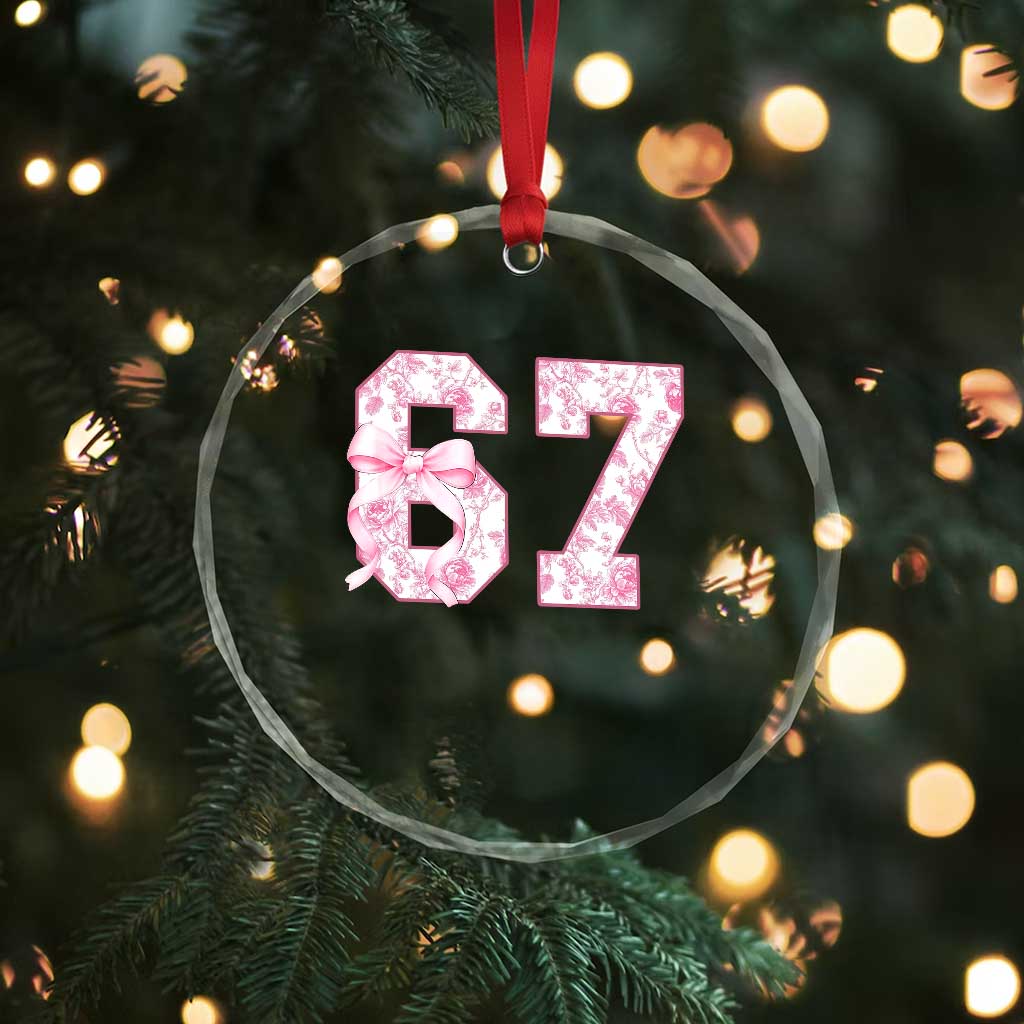 Six Seven Coquette Girl Crystal Glass Ornament Funny 67 Meme Gen Alpha Slang Pink Floral Bow Aesthetic - Wonder Print Shop
