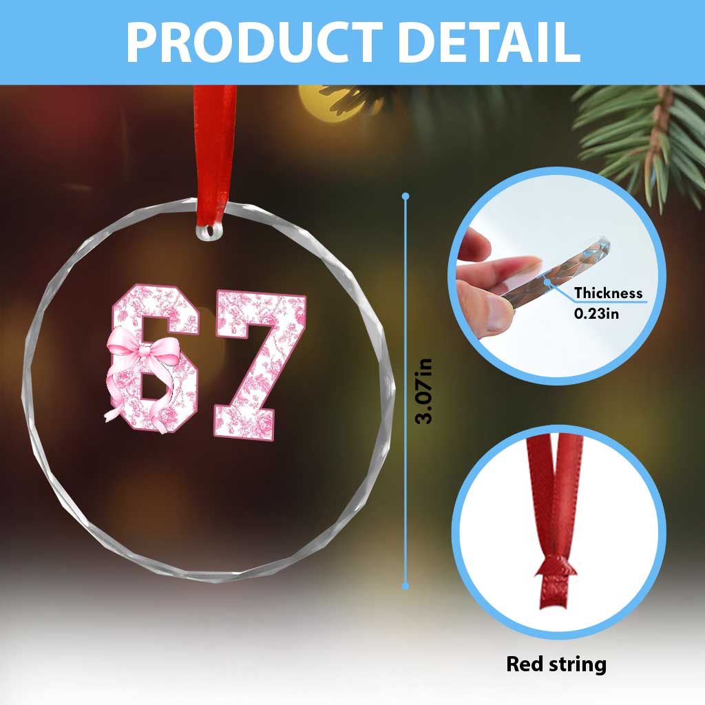 Six Seven Coquette Girl Crystal Glass Ornament Funny 67 Meme Gen Alpha Slang Pink Floral Bow Aesthetic - Wonder Print Shop