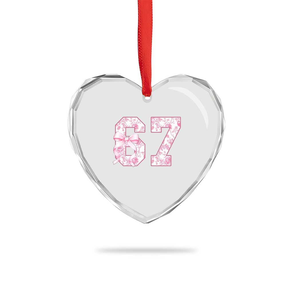 Six Seven Coquette Girl Heart Crystal Glass Ornament Funny 67 Meme Gen Alpha Slang Pink Floral Bow Aesthetic - Wonder Print Shop