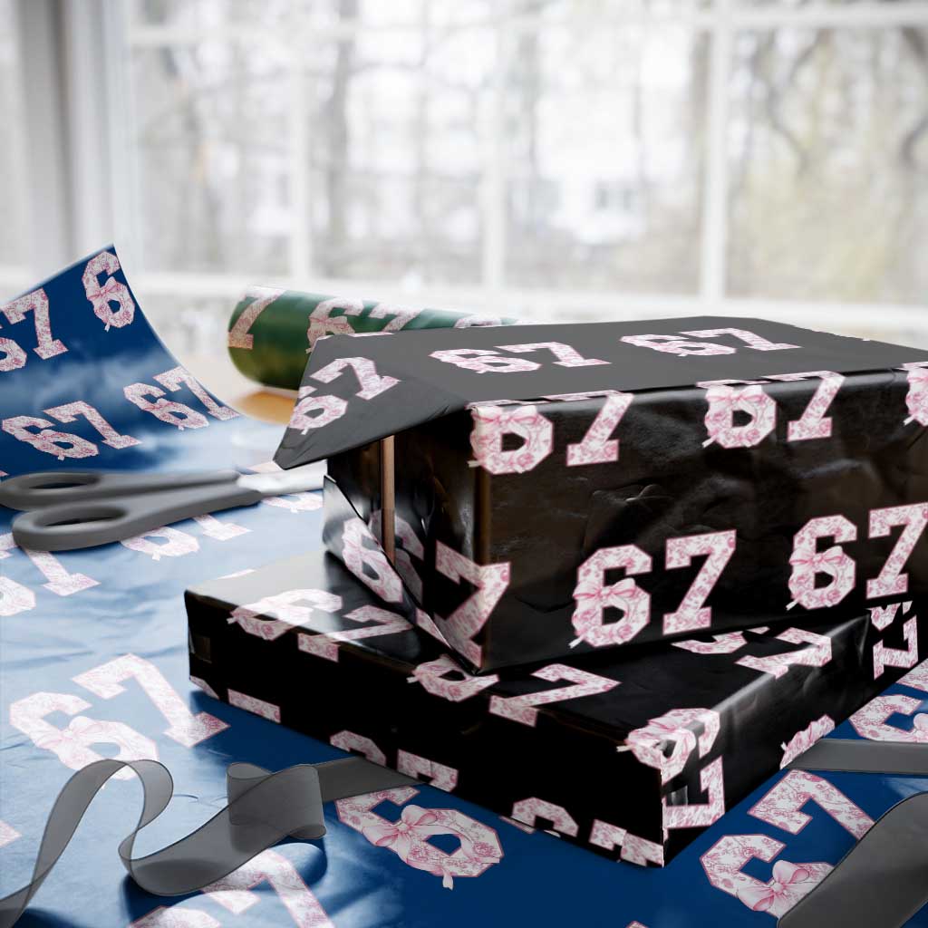 Six Seven Coquette Girl Wrapping Paper Roll Funny 67 Meme Gen Alpha Slang Pink Floral Bow Aesthetic - Wonder Print Shop