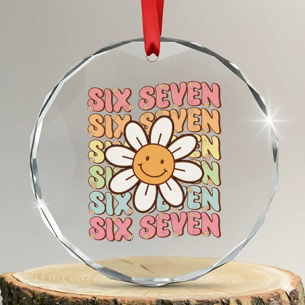 Six Seven Flower Power Crystal Glass Ornament Viral 67 Meme with Retro Daisy - Wonder Print Shop