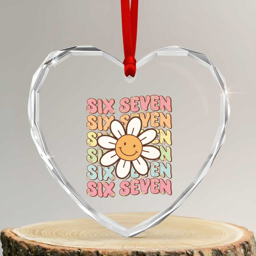 Six Seven Flower Power Heart Crystal Glass Ornament Viral 67 Meme with Retro Daisy - Wonder Print Shop