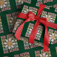 Six Seven Flower Power Wrapping Paper Roll Viral 67 Meme with Retro Daisy - Wonder Print Shop