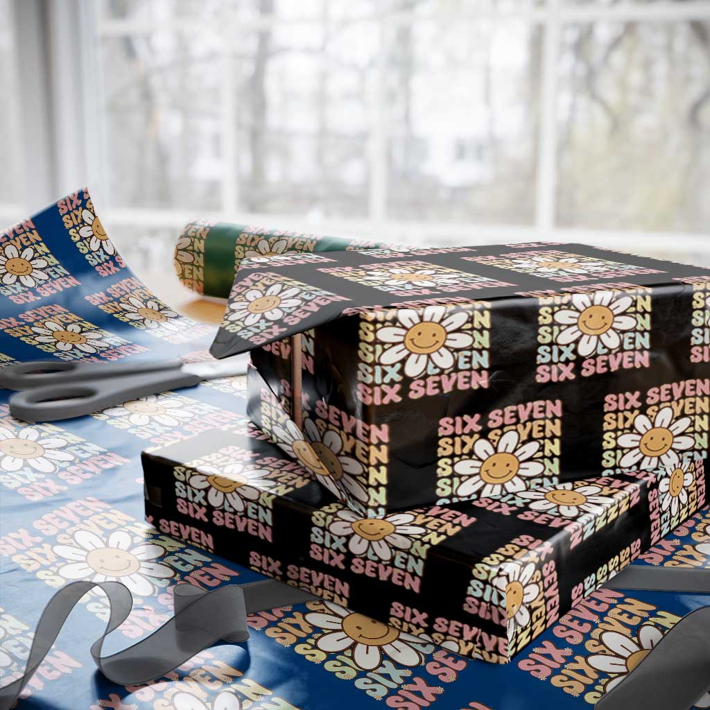 Six Seven Flower Power Wrapping Paper Roll Viral 67 Meme with Retro Daisy - Wonder Print Shop