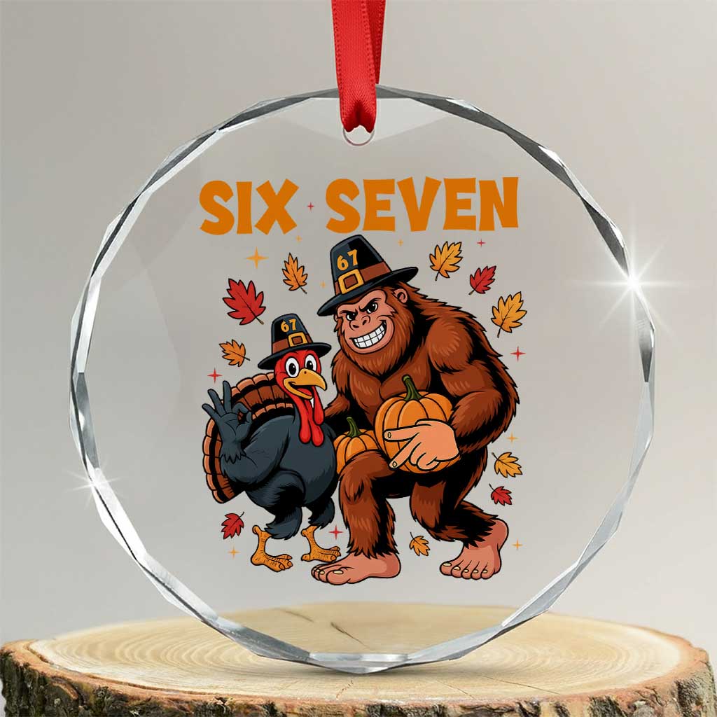 Six Seven Meme Bigfoot And Turkey Crystal Glass Ornament Funny Thanksgiving Gift - Wonder Print Shop