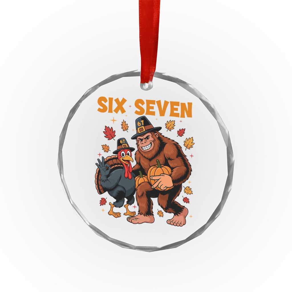 Six Seven Meme Bigfoot And Turkey Crystal Glass Ornament Funny Thanksgiving Gift - Wonder Print Shop
