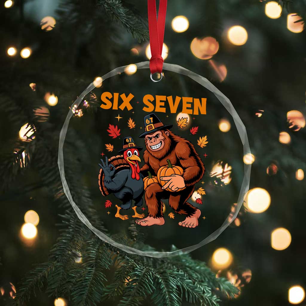 Six Seven Meme Bigfoot And Turkey Crystal Glass Ornament Funny Thanksgiving Gift - Wonder Print Shop