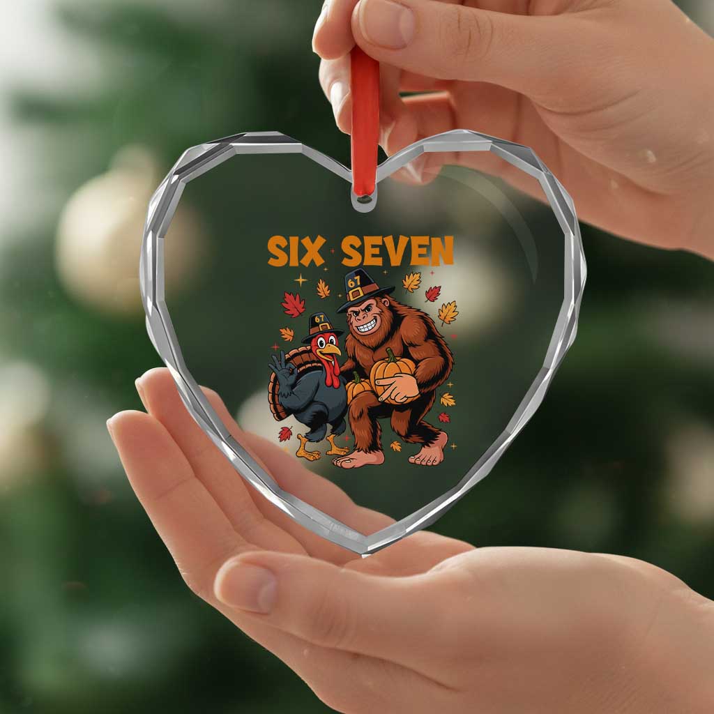 Six Seven Meme Bigfoot And Turkey Heart Crystal Glass Ornament Funny Thanksgiving Gift - Wonder Print Shop