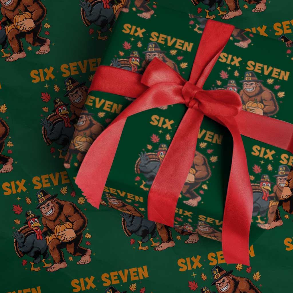 Six Seven Meme Bigfoot And Turkey Wrapping Paper Roll Funny Thanksgiving Gift - Wonder Print Shop