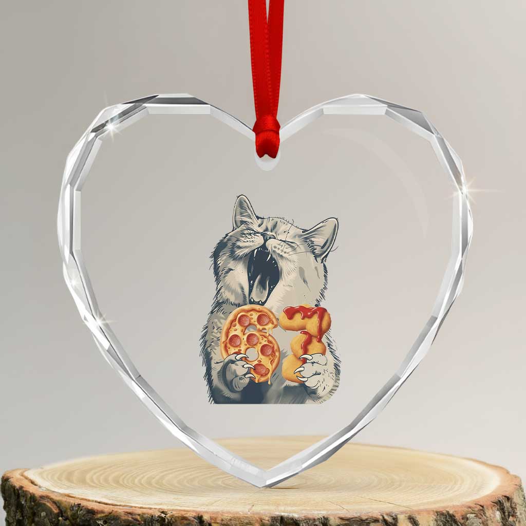 Six Seven Meme Cat 67 Pizza Nugget Heart Crystal Glass Ornament Funny Gen Alpha 67 Trend Gift - Wonder Print Shop